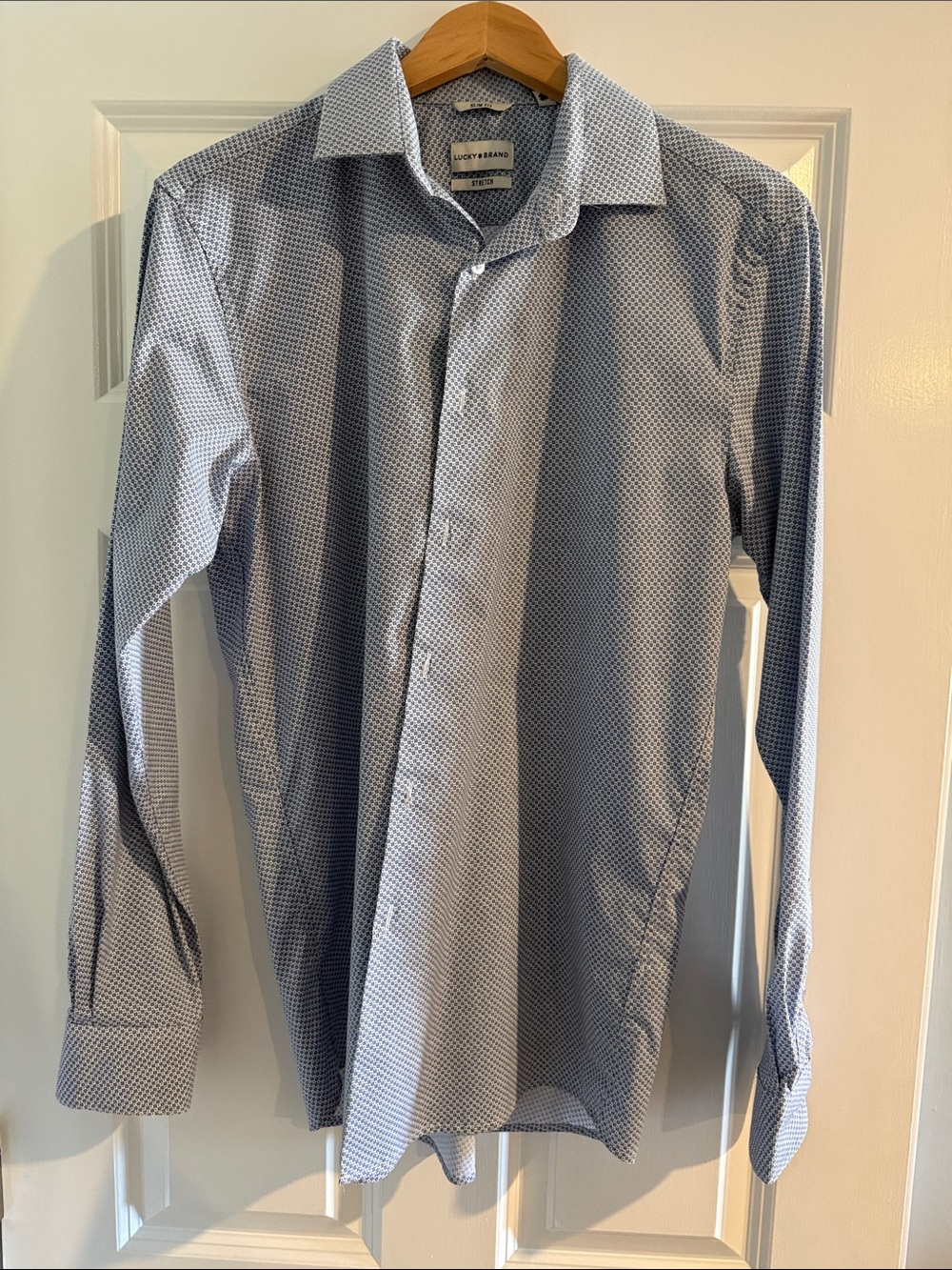 Lucky Brand Men's Medium Slim Fit Light Blue Micro-Pattern Dress Shirt